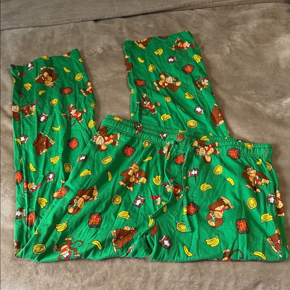 Green Monkey & Banana Print Men's Pajama Pants